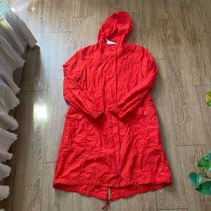 Eileen Fisher lightweight hooded parka in burnt orange. Size-small